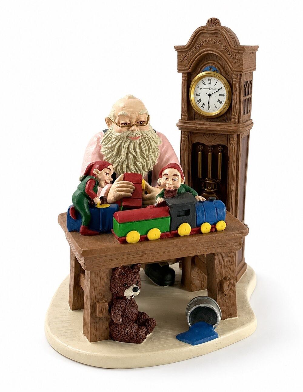 Howard Miller Santa Workshop Clock Figurine Making Toys Christmas Works
